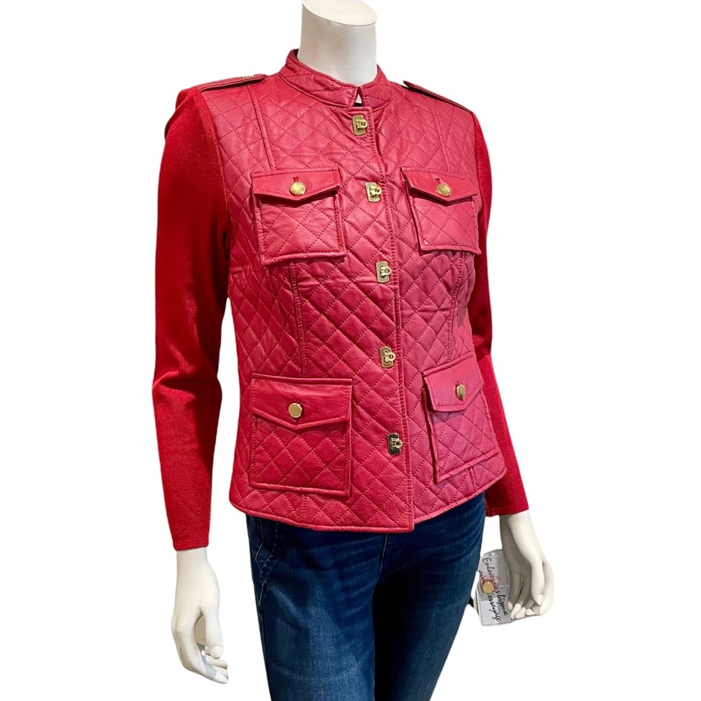 NEW Peter Nygard Red Leather Shacket Sweater Jacket
